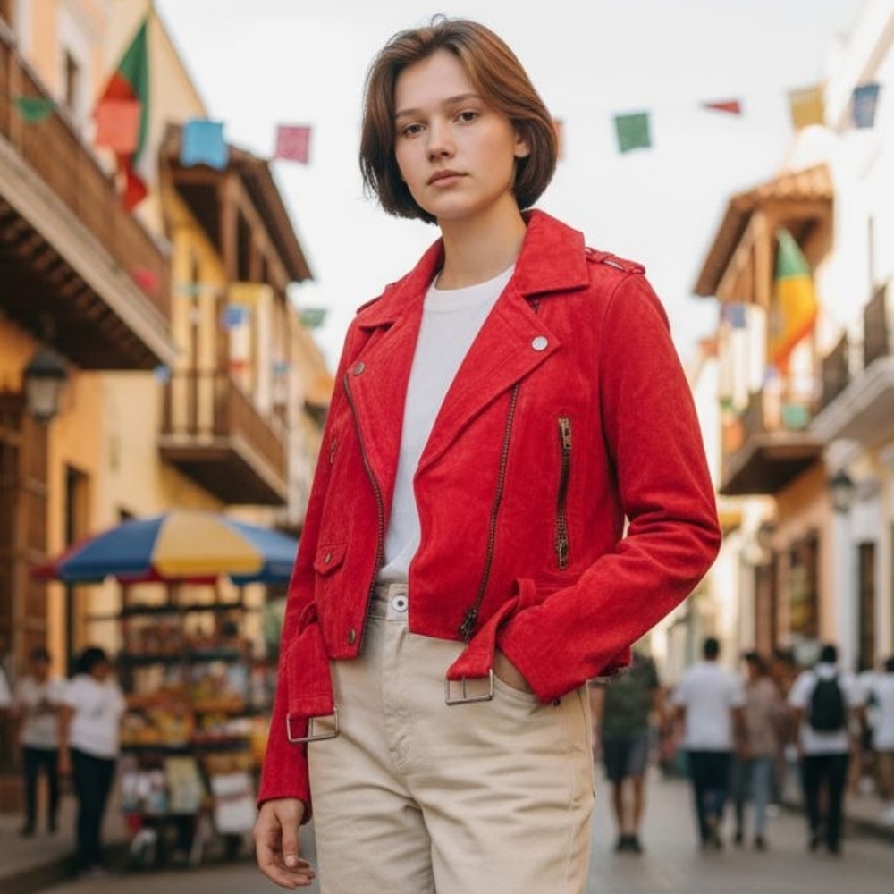 BlankNYC Suede Leather Red Biker Women's Jacket